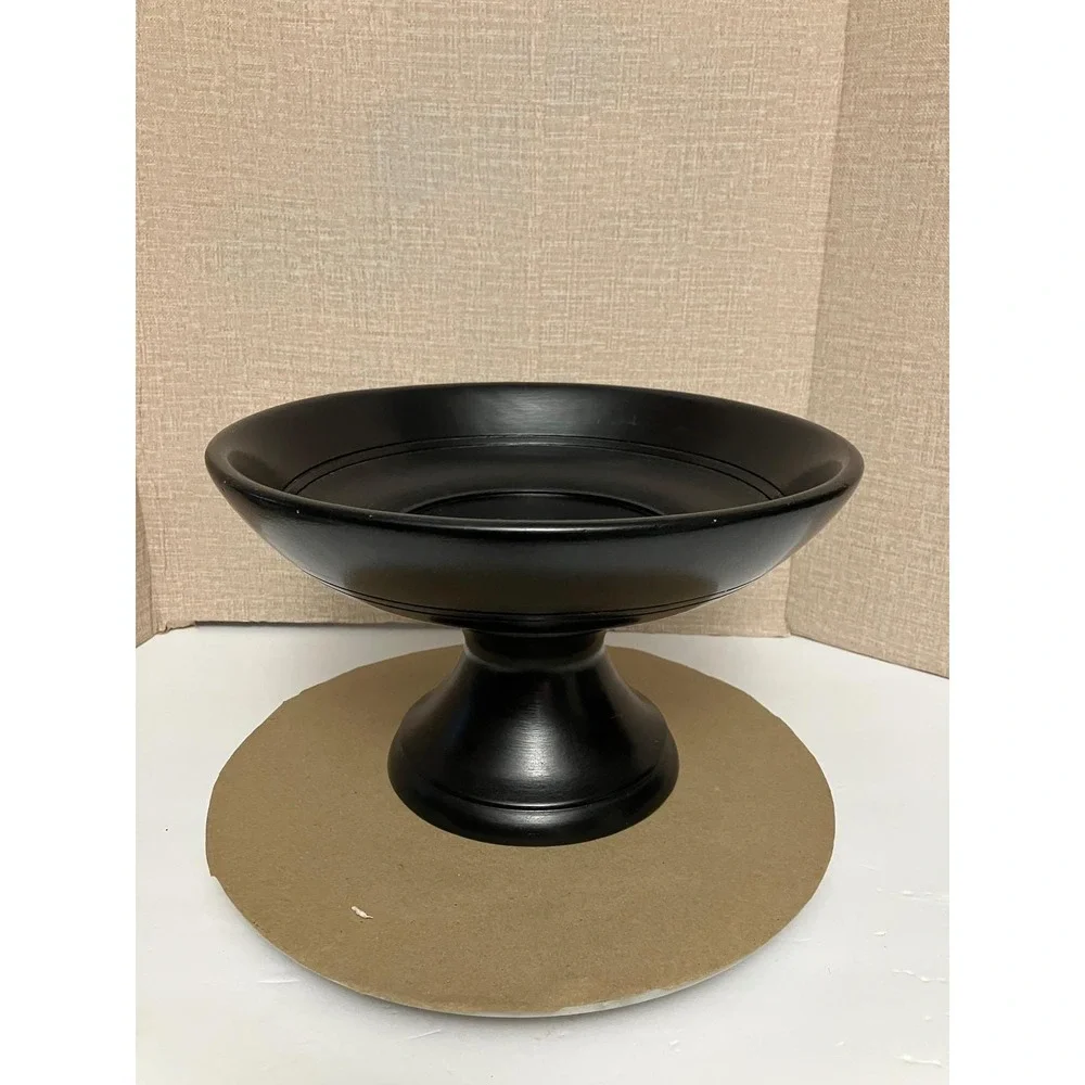 Wooden Pedestal Bowl Home‎ Decor Medium Black Excellent Matte Centerpiece